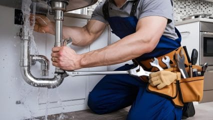 Technician using electronic equipment to detect a plumbing leak in Rialto